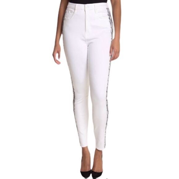 GOOD AMERICAN High Waist Snake Stripe Tux Jeans! - Picture 1 of 8